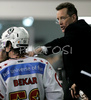 Coach of HK Acroni Jesenice Doug Bradley during third match of Slovenian National Championships finals between ZM Olimpija, Ljubljana, Slovenia and HK Acroni Jesenice, Slovenia. Match was won by Acroni Jesenice who defeated ZM Olimpija with 1:2. Match was played in Tivoli Arena in Ljubljana, Slovenia on 8th of April 2008.
