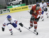 Krisztian Palkovics (no.24) of Hungary (R) and Danny Meyers (no.23) of Great Britain (L) during ice hockey match of IIHF Ice hockey World championships Division I, group B between Great Britain and Hungary. Match between Great Britain and Hungary of IIHF Ice hockey World championships Division I, group B was held on Wednesday, 21st of April 2010 in Ljubljana, Slovenia.
