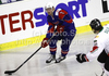 Jan Mursak (no.13) of Slovenia (L) and Tamas Sille (no.27) of Hungary (R) during ice hockey match of IIHF Ice hockey World championships Division I, group B between Slovenia and Hungary. Match between Slovenia and Hungary of IIHF Ice hockey World championships Division I, group B was held on Friday, 23rd of April 2010 in Ljubljana, Slovenia.
