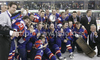 Players of Slovenia celebrate their victory after ice hockey match of IIHF Ice hockey World championships Division I, group B between Slovenia and Hungary. Match between Slovenia and Hungary of IIHF Ice hockey World championships Division I, group B was held on Friday, 23rd of April 2010 in Ljubljana, Slovenia.
