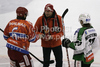 Toni Dahlman HK Acroni Jesenice (L), Alpine skier Kalle Palander of Finland (M) and Tomi Mustonen of HDD Tilia Olimpija (R) during match of EBEL Ice hockey league between HK Acroni Jesenice, Slovenia, and HDD Tilia Olimpija, Ljubljana, Slovenia. Match between HK Acroni Jesenice and Tilia Olimpija was played in Podmezakla hall in Jesenice, Slovenia, on Saturday, 1st of January 2011.
