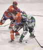 Miha Brus HK Acroni Jesenice (L), Klemen Pretnar HK Acroni Jesenice (M) and Domen Vedlin of HDD Tilia Olimpija during match of EBEL Ice hockey league between HK Acroni Jesenice, Slovenia, and HDD Tilia Olimpija, Ljubljana, Slovenia. Match between HK Acroni Jesenice and Tilia Olimpija was played in Podmezakla hall in Jesenice, Slovenia, on Saturday, 1st of January 2011.
