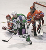 Goalkeeper Jaakko Suomalainen HK Acroni Jesenice during match of EBEL Ice hockey league between HK Acroni Jesenice, Slovenia, and HDD Tilia Olimpija, Ljubljana, Slovenia. Match between HK Acroni Jesenice and Tilia Olimpija was played in Podmezakla hall in Jesenice, Slovenia, on Saturday, 1st of January 2011.
