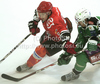 Wacey Rabbit of Acroni Jesenice (L) and Gregor Rezek of Tilia Olimpija (R) during ice hockey match Summer League Rudi Hiti (Poletna liga Rudi Hiti) 2011 between HDD Tilia Olimpija and HK Acroni Jesenice. Match between HDD Tilia Olimpija and HK Acroni Jesenice was held on Friday, 19th of August 2011 in Bled, Slovenia.	
