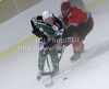 Sergej Smirkov of Tilia Olimpija (L) and Jaka Ankerst of Acroni Jesenice (R) during ice hockey match Summer League Rudi Hiti (Poletna liga Rudi Hiti) 2011 between HDD Tilia Olimpija and HK Acroni Jesenice. Match between HDD Tilia Olimpija and HK Acroni Jesenice was held on Friday, 19th of August 2011 in Bled, Slovenia.
