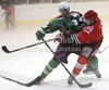 Antti Pusa of Acroni Jesenice (R) and Jamie Fraser of Tilia Olimpija (L) during ice hockey match Summer League Rudi Hiti (Poletna liga Rudi Hiti) 2011 between HDD Tilia Olimpija and HK Acroni Jesenice. Match between HDD Tilia Olimpija and HK Acroni Jesenice was held on Friday, 19th of August 2011 in Bled, Slovenia.
