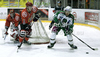 Brock McBride (no.10) of HDD Tilia Olimpija (R) trying to pass next to Denis Rakovic (no.15) of HK Acroni Jesenice (M), and Michal Fikrt (no.37) of Acroni Jesenice (L) during ice hockey match of EBEL league 2011-2012 between HK Acroni Jesenice and HDD Tilia Olimpija. Match between HK Acroni Jesenice and HDD Tilia Olimpija was held on Monday, 26th of December 2011 in Jesenice, Slovenia.

