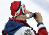 Austrian supporter during match of IIHF Ice hockey World championship Division 1 Group A between Austria and Great Britain. Match between Austria and Great Britain of IIHF Ice hockey World championship Division 1 Group A was held in Stozice Arena in Ljubljana, Slovenia, on Monday, 16th of April 2012.
