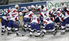 Slovenian team during match of IIHF Ice hockey World championship Division 1 Group A between Slovenia and Ukrain. Match between Slovenia and Ukrain of IIHF Ice hockey World championship Division 1 Group A was held in Stozice Arena in Ljubljana, Slovenia, on Thursday, 19th of April 2012.
