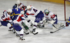 Marcel Rodman (no.22) of Slovenia, Andrej Tavzelj (no.4) of Slovenia and  Robert Kristan (no.30) of Slovenia during match of IIHF Ice hockey World championship Division 1 Group A between Slovenia and Ukrain. Match between Slovenia and Ukrain of IIHF Ice hockey World championship Division 1 Group A was held in Stozice Arena in Ljubljana, Slovenia, on Thursday, 19th of April 2012.

