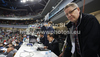 Advisor to Slovenian ice hockey team, Kari Savolainen observing play during match of IIHF Ice hockey World championship Division 1 Group A between Slovenia and Ukrain. Match between Slovenia and Ukrain of IIHF Ice hockey World championship Division 1 Group A was held in Stozice Arena in Ljubljana, Slovenia, on Thursday, 19th of April 2012.
