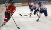 Janos Vas (no.21) of Hungary (L), David Phillips (no.13) of Great Britain (R) and Robert Lachowicz (no.15) of Great Britain (M) during match of IIHF Ice hockey World championship Division 1 Group A between Great Britain and Hungary. Match between Great Britain and Hungary of IIHF Ice hockey World championship Division 1 Group A was held in Stozice Arena in Ljubljana, Slovenia, on Saturday, 21st of April 2012.
