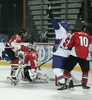 David Clarke (no.5) of Great Britain celebrating his goal during match of IIHF Ice hockey World championship Division 1 Group A between Great Britain and Hungary. Match between Great Britain and Hungary of IIHF Ice hockey World championship Division 1 Group A was held in Stozice Arena in Ljubljana, Slovenia, on Saturday, 21st of April 2012.
