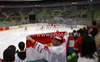 Players of Great Britain and Hungary during match of IIHF Ice hockey World championship Division 1 Group A between Great Britain and Hungary. Match between Great Britain and Hungary of IIHF Ice hockey World championship Division 1 Group A was held in Stozice Arena in Ljubljana, Slovenia, on Saturday, 21st of April 2012.
