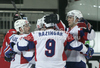 Players of Slovenia celebrating their goal during match of IIHF Ice hockey World championship Division 1 Group A between Slovenia and Austria. Match between Slovenia and Austria of IIHF Ice hockey World championship Division 1 Group A was held in Stozice Arena in Ljubljana, Slovenia, on Saturday, 21st of April 2012.
