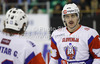Anze Kopitar (no.11) of Slovenia (R) and Gasper Kopitar (no.13) of Slovenia (L) during match of EIHC Ice hockey tournament between Slovenia and Austria. Match between Slovenia and Austria was held in Ljubljana Hala Tivoli arena, Slovenia, on Saturday, 10th of November 2012.
