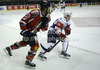 Andreas Wiedergut (no.22) of Austria (L) and Jan Mursak (no.39) of Slovenia (R) during match of EIHC Ice hockey tournament between Slovenia and Austria. Match between Slovenia and Austria was held in Ljubljana Hala Tivoli arena, Slovenia, on Saturday, 10th of November 2012.
