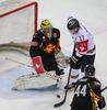 Matthew Zaba (UPC Vienna Capitals), Mika Pyorala (Karpat Oulu) and Jamie Fraser (UPC Vienna Capitals) during the Champions Hockey League match between UPC Vienna Capitals and Karpat Oulu at the Albert Schultz Ice Arena, Vienna, Austria on 2014/11/11.
