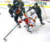 Johan Harju (no.90) of Jokerit Helsinki (R) and Mark Katic (no.89) of KHL Medvescak Zagreb (L) during match of Ice hockey KHL, Kontinental Hockey League, between KHL Medvescak Zagreb and Jokerit Helsinki. KHL ice hokey match between KHL Medvescak Zagreb, Croatia, and Jokerit Helsinki, Finland, was played in Dom Sportova Arena in Zagreb, Croatia, on Saturday, 22nd of November 2014.
