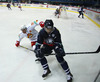 Mark Popovic (no.6) of KHL Medvescak Zagreb (R) and Riku Hahl (no.32) of Jokerit Helsinki (L) during match of Ice hockey KHL, Kontinental Hockey League, between KHL Medvescak Zagreb and Jokerit Helsinki. KHL ice hokey match between KHL Medvescak Zagreb, Croatia, and Jokerit Helsinki, Finland, was played in Dom Sportova Arena in Zagreb, Croatia, on Saturday, 22nd of November 2014.
