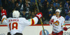 Johan Harju (no.90) of Jokerit Helsinki celebrates his goal for 1-0 lead with teammates during match of Ice hockey KHL, Kontinental Hockey League, between KHL Medvescak Zagreb and Jokerit Helsinki. KHL ice hokey match between KHL Medvescak Zagreb, Croatia, and Jokerit Helsinki, Finland, was played in Dom Sportova Arena in Zagreb, Croatia, on Saturday, 22nd of November 2014.
