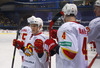 Steve Moses (no.12) of Jokerit Helsinki celebrates with his teammates after 3-1 lead during match of Ice hockey KHL, Kontinental Hockey League, between KHL Medvescak Zagreb and Jokerit Helsinki. KHL ice hokey match between KHL Medvescak Zagreb, Croatia, and Jokerit Helsinki, Finland, was played in Dom Sportova Arena in Zagreb, Croatia, on Saturday, 22nd of November 2014.
