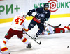 Ville Leino (no.18) of KHL Medvescak Zagreb (R) and Ville Lajunen (no.47) of Jokerit Helsinki (L) during match of Ice hockey KHL, Kontinental Hockey League, between KHL Medvescak Zagreb and Jokerit Helsinki. KHL ice hokey match between KHL Medvescak Zagreb, Croatia, and Jokerit Helsinki, Finland, was played in Dom Sportova Arena in Zagreb, Croatia, on Saturday, 22nd of November 2014.
