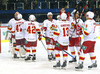 Players of Jokerit celebrate their victory during match of Ice hockey KHL, Kontinental Hockey League, between KHL Medvescak Zagreb and Jokerit Helsinki. KHL ice hokey match between KHL Medvescak Zagreb, Croatia, and Jokerit Helsinki, Finland, was played in Dom Sportova Arena in Zagreb, Croatia, on Saturday, 22nd of November 2014.
