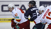 Ville Lajunen (no.47) of Jokerit Helsinki, Patrick Bjorkstrand (no.62) of KHL Medvescak Zagreb and Ryan Gunderson (no.13) of Jokerit Helsinki during match of Ice hockey KHL, Kontinental Hockey League, between KHL Medvescak Zagreb and Jokerit Helsinki. KHL ice hokey match between KHL Medvescak Zagreb, Croatia, and Jokerit Helsinki, Finland, was played in Dom Sportova Arena in Zagreb, Croatia, on Saturday, 22nd of November 2014.
