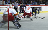 Goalie Henrik Karlsson (no.1) of Jokerit Helsinki and Daine Todd (no.3) of Jokerit Helsinki during match of Ice hockey KHL, Kontinental Hockey League, between KHL Medvescak Zagreb and Jokerit Helsinki. KHL ice hokey match between KHL Medvescak Zagreb, Croatia, and Jokerit Helsinki, Finland, was played in Dom Sportova Arena in Zagreb, Croatia, on Saturday, 22nd of November 2014.
