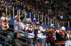 Supporters of Jokerit  during match of Ice hockey KHL, Kontinental Hockey League, between KHL Medvescak Zagreb and Jokerit Helsinki. KHL ice hokey match between KHL Medvescak Zagreb, Croatia, and Jokerit Helsinki, Finland, was played in Dom Sportova Arena in Zagreb, Croatia, on Saturday, 22nd of November 2014.
