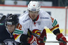 Bill Thomas (no.9) of KHL Medvescak Zagreb and Petr Koukal (no.42) of Jokerit Helsinki during match of Ice hockey KHL, Kontinental Hockey League, between KHL Medvescak Zagreb and Jokerit Helsinki. KHL ice hokey match between KHL Medvescak Zagreb, Croatia, and Jokerit Helsinki, Finland, was played in Dom Sportova Arena in Zagreb, Croatia, on Saturday, 22nd of November 2014.
