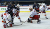 Niko Kapanen (no.39) of Jokerit Helsinki, Brandon Segal (no.12) of KHL Medvescak Zagreb and Goalie Henrik Karlsson (no.1) of Jokerit Helsinki during match of Ice hockey KHL, Kontinental Hockey League, between KHL Medvescak Zagreb and Jokerit Helsinki. KHL ice hokey match between KHL Medvescak Zagreb, Croatia, and Jokerit Helsinki, Finland, was played in Dom Sportova Arena in Zagreb, Croatia, on Saturday, 22nd of November 2014.
