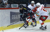 Bill Thomas (no.9) of KHL Medvescak Zagreb and Ryan Gunderson (no.13) of Jokerit Helsinki during match of Ice hockey KHL, Kontinental Hockey League, between KHL Medvescak Zagreb and Jokerit Helsinki. KHL ice hokey match between KHL Medvescak Zagreb, Croatia, and Jokerit Helsinki, Finland, was played in Dom Sportova Arena in Zagreb, Croatia, on Saturday, 22nd of November 2014.
