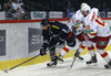 Bill Thomas (no.9) of KHL Medvescak Zagreb and Ryan Gunderson (no.13) of Jokerit Helsinki during match of Ice hockey KHL, Kontinental Hockey League, between KHL Medvescak Zagreb and Jokerit Helsinki. KHL ice hokey match between KHL Medvescak Zagreb, Croatia, and Jokerit Helsinki, Finland, was played in Dom Sportova Arena in Zagreb, Croatia, on Saturday, 22nd of November 2014.
