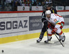 Bill Thomas (no.9) of KHL Medvescak Zagreb and Ryan Gunderson (no.13) of Jokerit Helsinki during match of Ice hockey KHL, Kontinental Hockey League, between KHL Medvescak Zagreb and Jokerit Helsinki. KHL ice hokey match between KHL Medvescak Zagreb, Croatia, and Jokerit Helsinki, Finland, was played in Dom Sportova Arena in Zagreb, Croatia, on Saturday, 22nd of November 2014.
