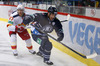 Linus Omark (no.67) of Jokerit Helsinki (L) and Geoff Kinrade (no.4) of KHL Medvescak (R) during match of fore last round of Ice hockey KHL, Kontinental Hockey League, between KHL Medvescak Zagreb and Jokerit Helsinki. KHL ice hokey match between KHL Medvescak Zagreb, Croatia, and Jokerit Helsinki, Finland, was played in Dom Sportova Arena in Zagreb, Croatia, on Sunday, 22nd of February 2015.
