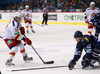 Steve Moses (no.12) of Jokerit Helsinki (L) and Shaone Morrisonn (no.82) of KHL Medvescak (R) during match of fore last round of Ice hockey KHL, Kontinental Hockey League, between KHL Medvescak Zagreb and Jokerit Helsinki. KHL ice hokey match between KHL Medvescak Zagreb, Croatia, and Jokerit Helsinki, Finland, was played in Dom Sportova Arena in Zagreb, Croatia, on Sunday, 22nd of February 2015.
