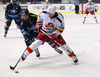 Linus Omark (no.67) of Jokerit Helsinki (R) and Andrew Hutchinson (no.24) of KHL Medvescak (L) during match of fore last round of Ice hockey KHL, Kontinental Hockey League, between KHL Medvescak Zagreb and Jokerit Helsinki. KHL ice hokey match between KHL Medvescak Zagreb, Croatia, and Jokerit Helsinki, Finland, was played in Dom Sportova Arena in Zagreb, Croatia, on Sunday, 22nd of February 2015.
