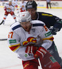 Linus Omark (no.67) of Jokerit Helsinki (L) and Andrew Hutchinson (no.24) of KHL Medvescak (R) during match of fore last round of Ice hockey KHL, Kontinental Hockey League, between KHL Medvescak Zagreb and Jokerit Helsinki. KHL ice hokey match between KHL Medvescak Zagreb, Croatia, and Jokerit Helsinki, Finland, was played in Dom Sportova Arena in Zagreb, Croatia, on Sunday, 22nd of February 2015.
