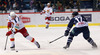 Jere Sallinen (no.76) of Jokerit Helsinki (L) and Andrew Murray (no.17) of KHL Medvescak (R) during match of fore last round of Ice hockey KHL, Kontinental Hockey League, between KHL Medvescak Zagreb and Jokerit Helsinki. KHL ice hokey match between KHL Medvescak Zagreb, Croatia, and Jokerit Helsinki, Finland, was played in Dom Sportova Arena in Zagreb, Croatia, on Sunday, 22nd of February 2015.
