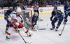 Linus Omark (no.67) of Jokerit Helsinki (L) and Dario Kostovic (no.8) of KHL Medvescak (R) during match of fore last round of Ice hockey KHL, Kontinental Hockey League, between KHL Medvescak Zagreb and Jokerit Helsinki. KHL ice hokey match between KHL Medvescak Zagreb, Croatia, and Jokerit Helsinki, Finland, was played in Dom Sportova Arena in Zagreb, Croatia, on Sunday, 22nd of February 2015.
