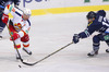 Riku Hahl (no.32) of Jokerit Helsinki (L) and Brandon Segal (no.12) of KHL Medvescak (R) during match of fore last round of Ice hockey KHL, Kontinental Hockey League, between KHL Medvescak Zagreb and Jokerit Helsinki. KHL ice hokey match between KHL Medvescak Zagreb, Croatia, and Jokerit Helsinki, Finland, was played in Dom Sportova Arena in Zagreb, Croatia, on Sunday, 22nd of February 2015.
