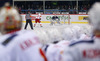 Linus Omark (no.67) of Jokerit Helsinki shoots penalty shoot while his teammates observing from bench during match of fore last round of Ice hockey KHL, Kontinental Hockey League, between KHL Medvescak Zagreb and Jokerit Helsinki. KHL ice hokey match between KHL Medvescak Zagreb, Croatia, and Jokerit Helsinki, Finland, was played in Dom Sportova Arena in Zagreb, Croatia, on Sunday, 22nd of February 2015.
