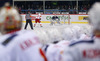Linus Omark (no.67) of Jokerit Helsinki shoots penalty shoot while his teammates observing from bench during match of fore last round of Ice hockey KHL, Kontinental Hockey League, between KHL Medvescak Zagreb and Jokerit Helsinki. KHL ice hokey match between KHL Medvescak Zagreb, Croatia, and Jokerit Helsinki, Finland, was played in Dom Sportova Arena in Zagreb, Croatia, on Sunday, 22nd of February 2015.
