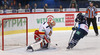 Goalie Henrik Karlsson (no.1) of Jokerit Helsinki saves the penalty shoot of Bill Thomas (no.9) of KHL Medvescak during match of fore last round of Ice hockey KHL, Kontinental Hockey League, between KHL Medvescak Zagreb and Jokerit Helsinki. KHL ice hokey match between KHL Medvescak Zagreb, Croatia, and Jokerit Helsinki, Finland, was played in Dom Sportova Arena in Zagreb, Croatia, on Sunday, 22nd of February 2015.
