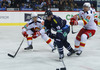 Atte Ohtamaa (no.55) of Jokerit Helsinki, Pascal Pelletier (no.19) of KHL Medvescak and Petteri Wirtanen (no.26) of Jokerit Helsinki during match of fore last round of regular season Ice hockey KHL, Kontinental Hockey League, between KHL Medvescak Zagreb and Jokerit Helsinki. KHL ice hokey match between KHL Medvescak Zagreb, Croatia, and Jokerit Helsinki, Finland, was played in Dom Sportova Arena in Zagreb, Croatia, on Sunday, 22nd of February 2015.
