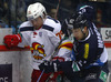 Eetu Poysti (no.79) of Jokerit Helsinki and Shaone Morrisonn (no.82) of KHL Medvescak during match of fore last round of regular season Ice hockey KHL, Kontinental Hockey League, between KHL Medvescak Zagreb and Jokerit Helsinki. KHL ice hokey match between KHL Medvescak Zagreb, Croatia, and Jokerit Helsinki, Finland, was played in Dom Sportova Arena in Zagreb, Croatia, on Sunday, 22nd of February 2015.
