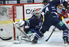 Goalie Cal Heeter (no.34) of KHL Medvescak and Geoff Kinrade (no.4) of KHL Medvescak during match of fore last round of regular season Ice hockey KHL, Kontinental Hockey League, between KHL Medvescak Zagreb and Jokerit Helsinki. KHL ice hokey match between KHL Medvescak Zagreb, Croatia, and Jokerit Helsinki, Finland, was played in Dom Sportova Arena in Zagreb, Croatia, on Sunday, 22nd of February 2015.
