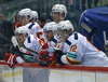 Linus Omark (no.67) of Jokerit Helsinki and Steve Moses (no.12) of Jokerit Helsinki during match of fore last round of regular season Ice hockey KHL, Kontinental Hockey League, between KHL Medvescak Zagreb and Jokerit Helsinki. KHL ice hokey match between KHL Medvescak Zagreb, Croatia, and Jokerit Helsinki, Finland, was played in Dom Sportova Arena in Zagreb, Croatia, on Sunday, 22nd of February 2015.
